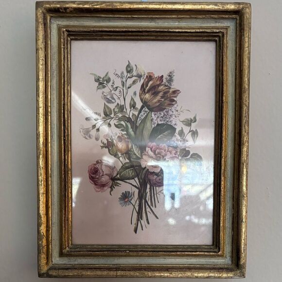 Vintage Italian Silk Flemish School Flowers Frame Art / Set of 2 - Picture 5 of 11